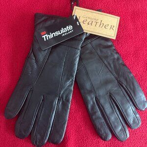 Women's Black Genuine Soft Leather Thinsulate Isolant Gloves Size M/L-NWT